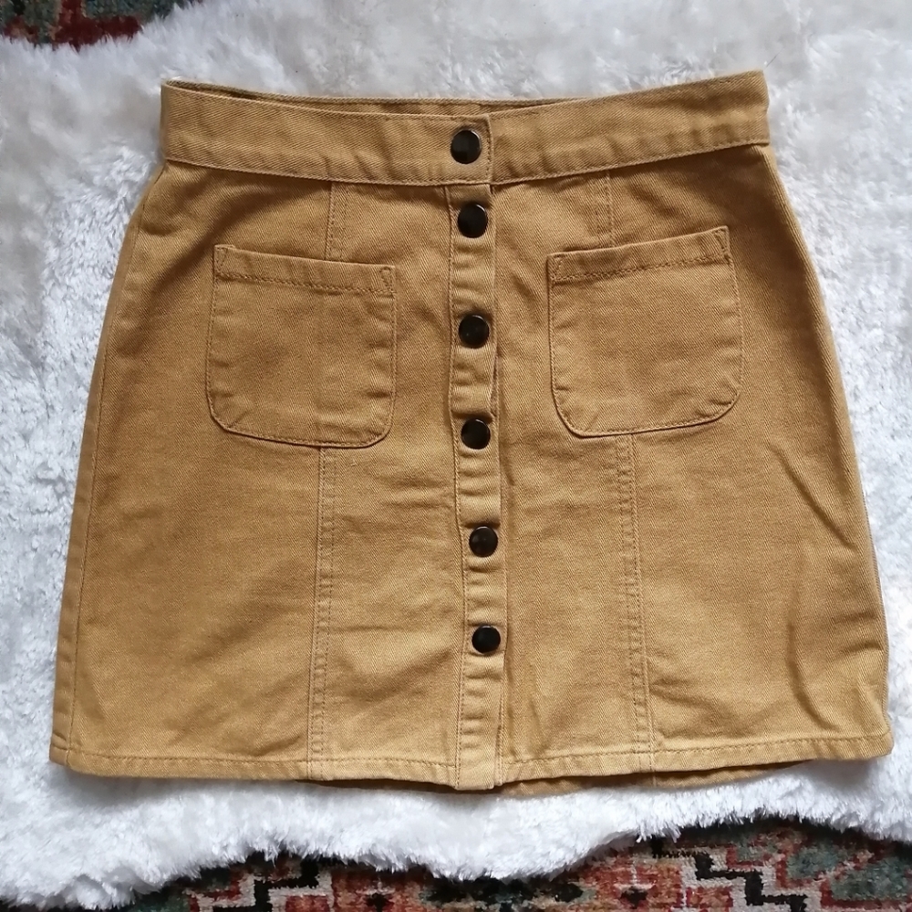 BDG Mustard Button Up Mini Skirt
